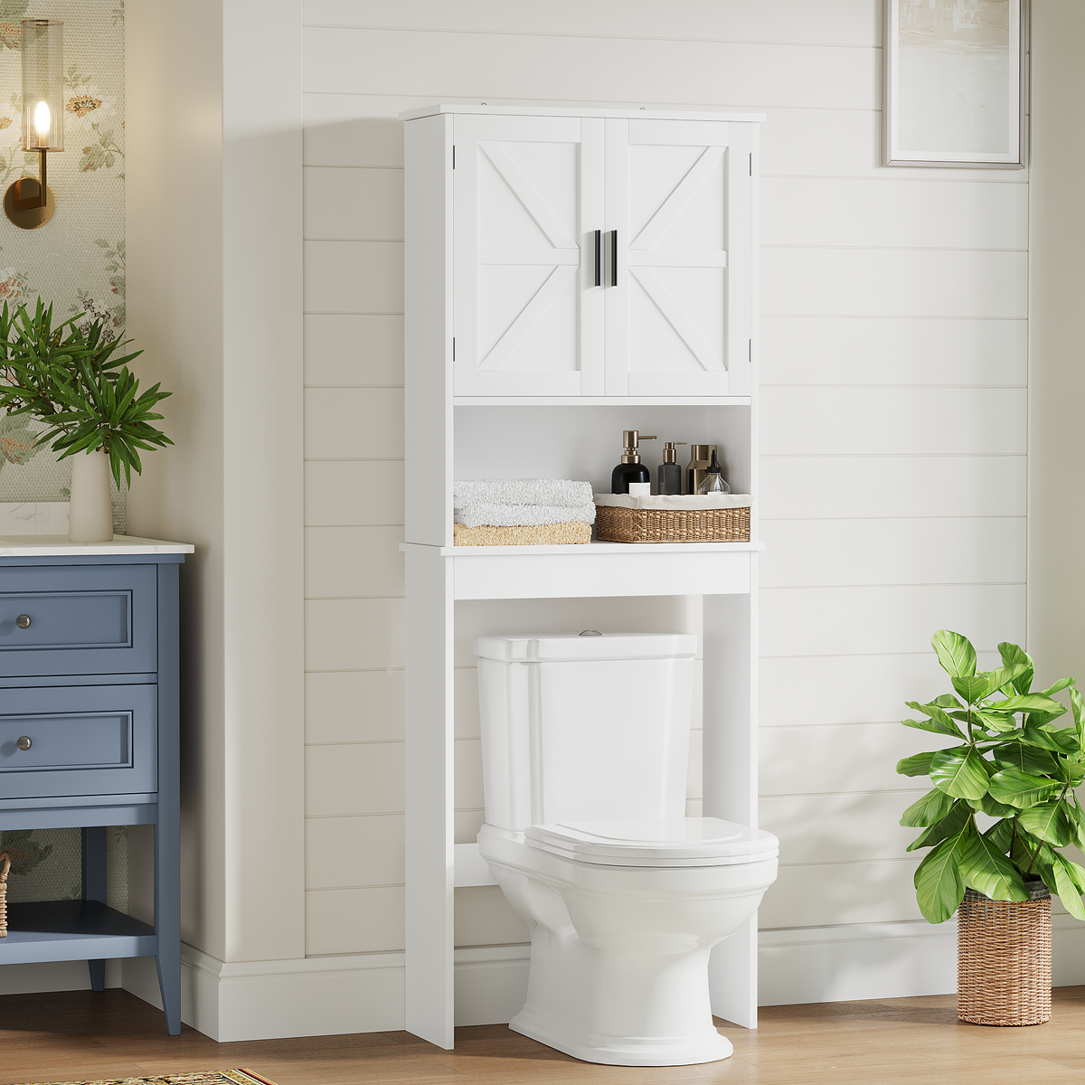 Over The Toilet Storage Cabinet with Adjustable Shelf - White