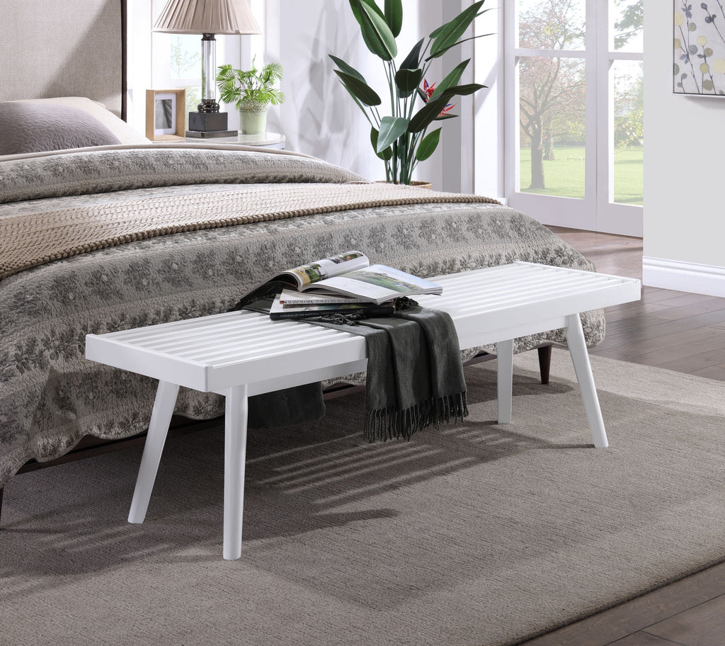 Solid Wood Slatted Bench with Slatted Surface - White