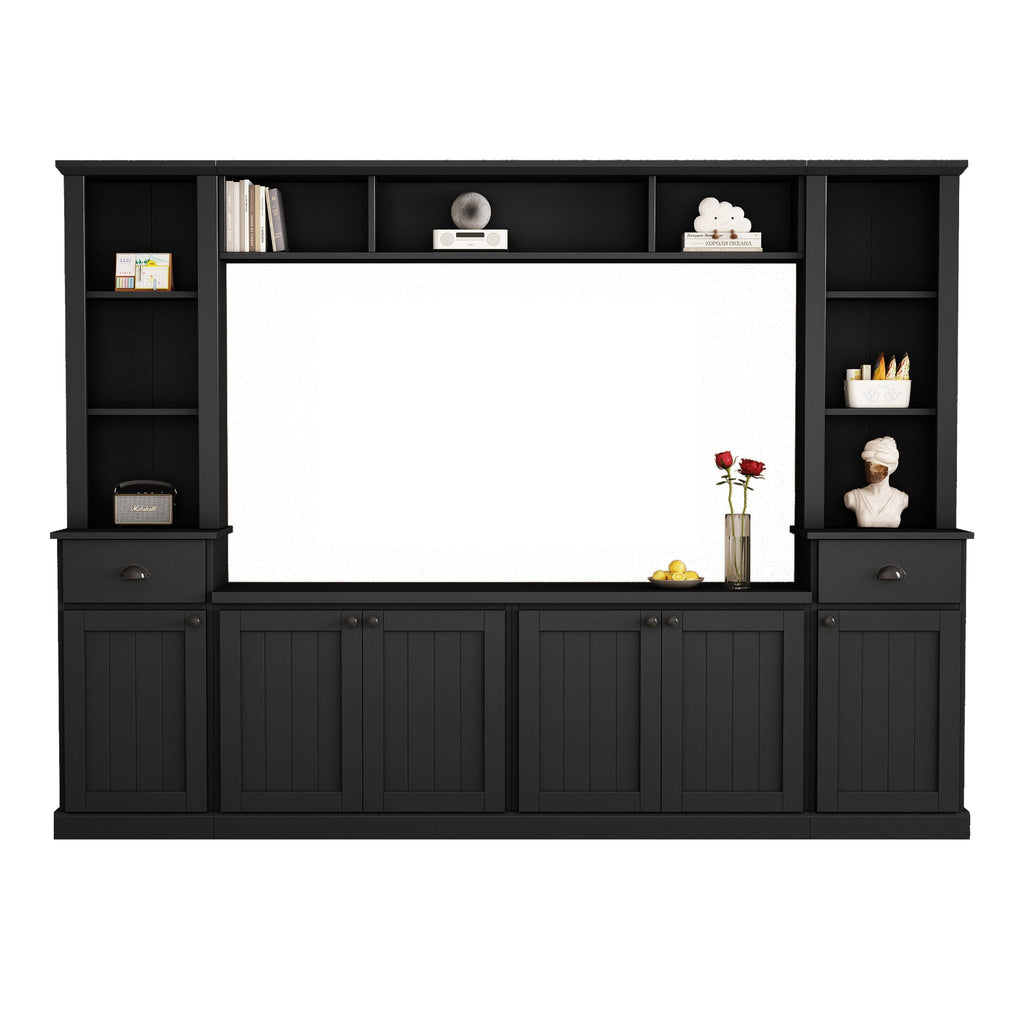 Minimalist Entertainment Wall Unit Set with Adjustable Bridge for TVs Up to 75" - White or Black