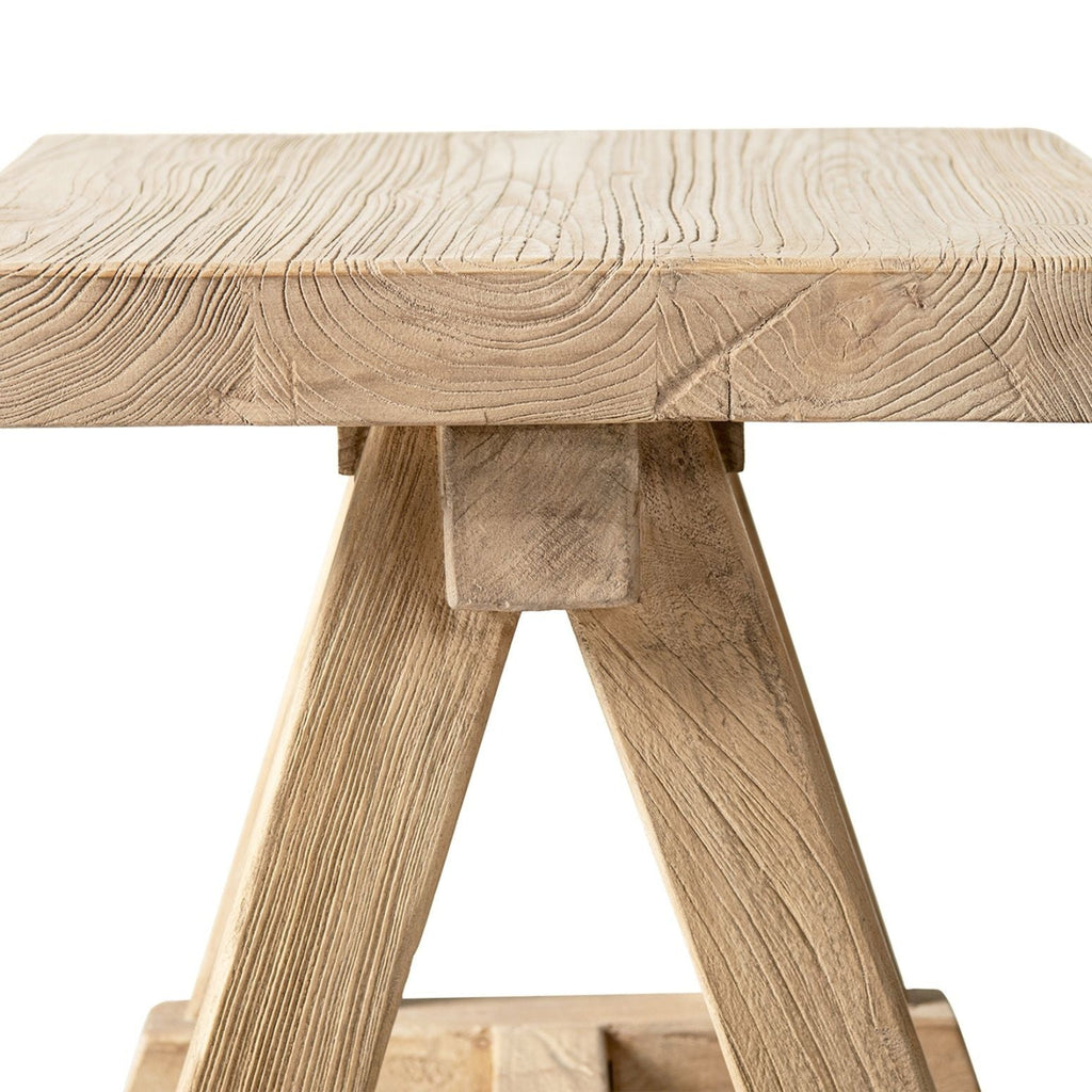Trestle Coffee Table with Solid Reclaimed Elm Construction - Dark or Light Brown