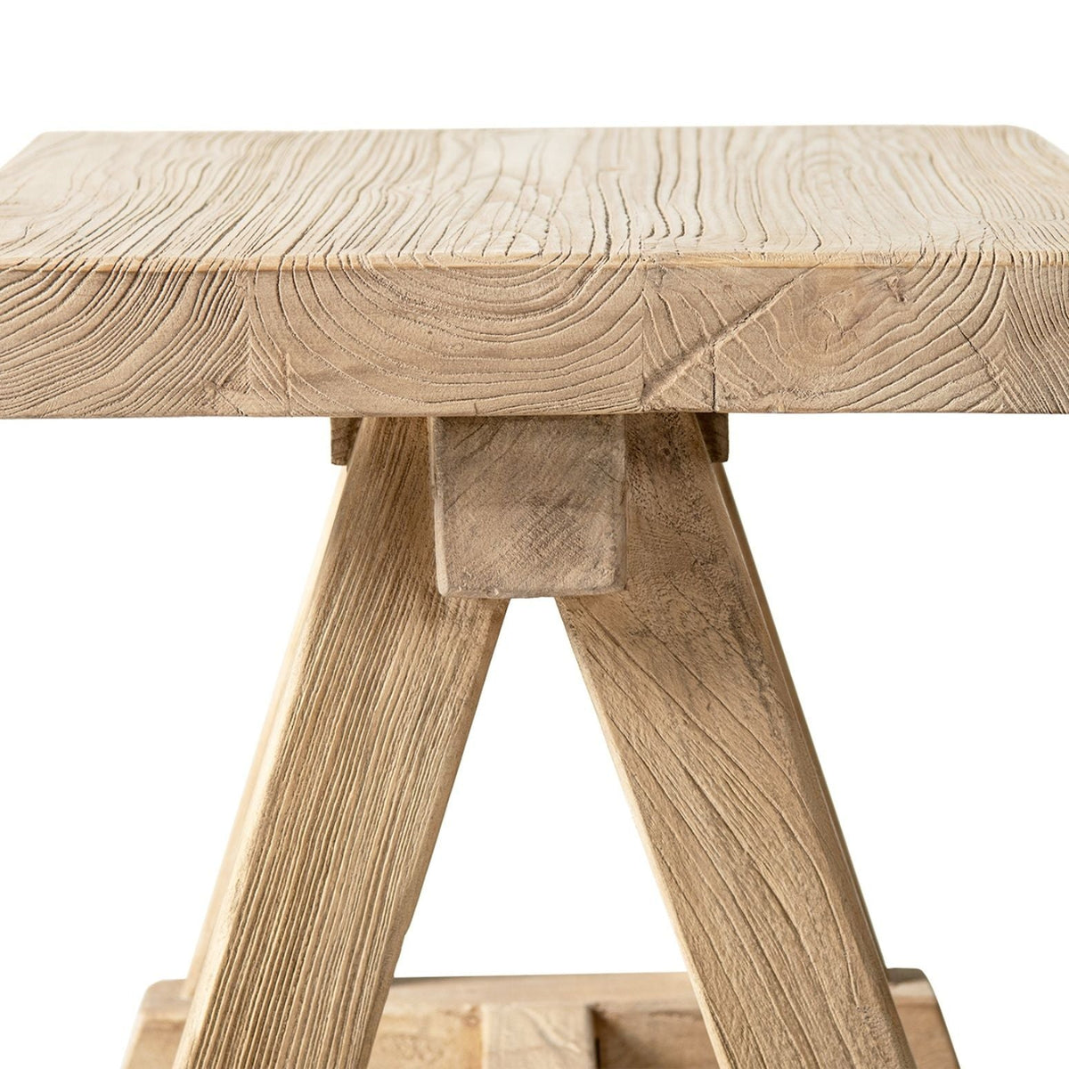 Trestle Coffee Table with Solid Reclaimed Elm Construction - Dark or Light Brown