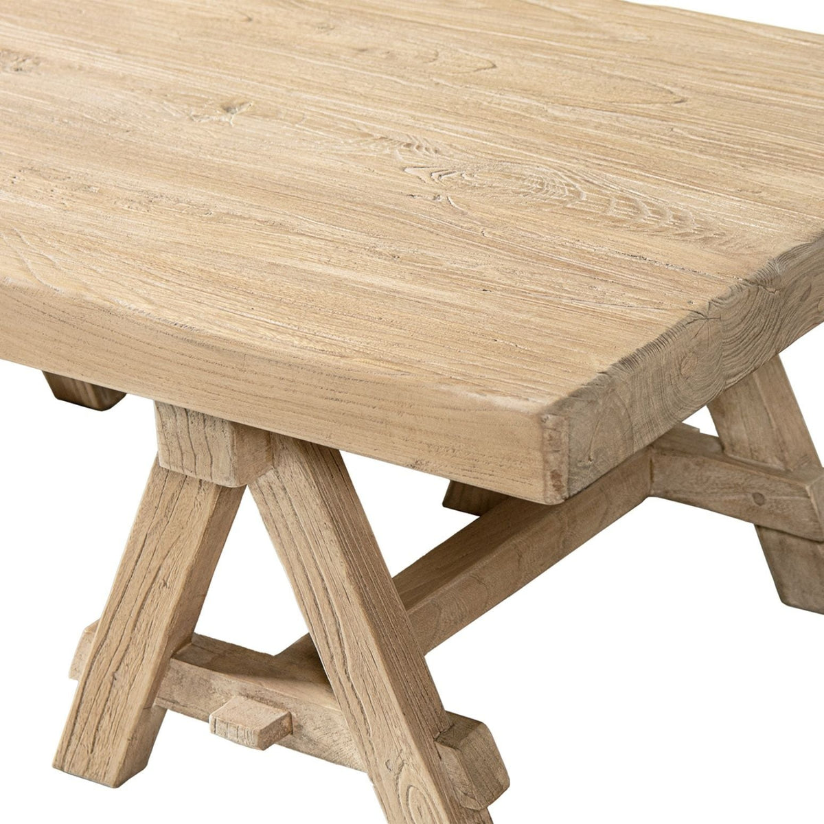 Trestle Coffee Table with Solid Reclaimed Elm Construction - Dark or Light Brown