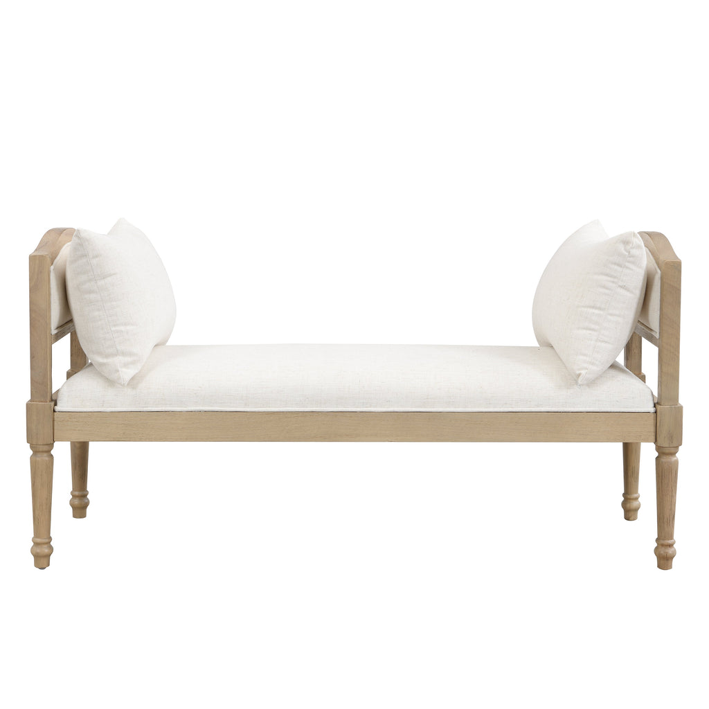 Upholstered Bench with Turned Legs & Side Cushions - Beige or Greige