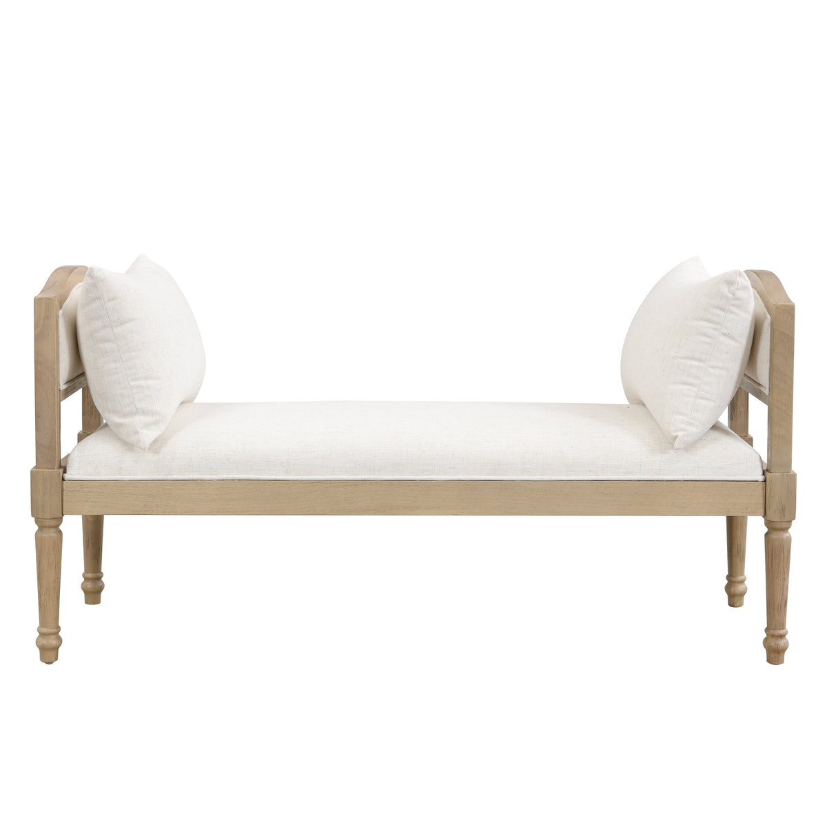 Upholstered Bench with Turned Legs & Side Cushions - Beige or Greige