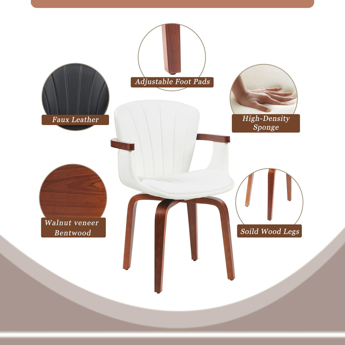 Mid Century Modern Bentwood Swivel Dining Chairs (Set of 2) - White / Walnut