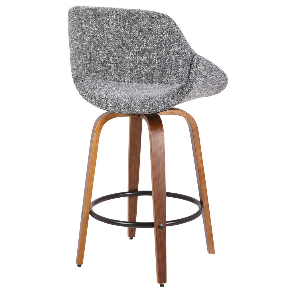 Mid-Century Modern Counter Stool with Padded Upholstery - Walnut