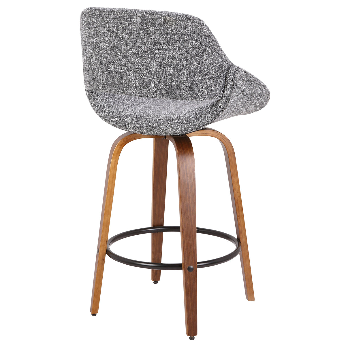 Mid-Century Modern Counter Stool with Padded Upholstery - Walnut