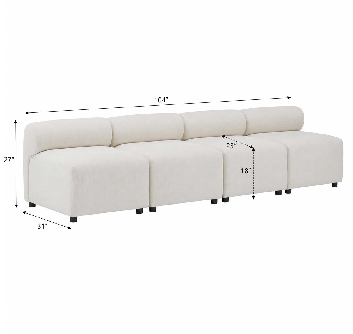 Evelyn 4-Piece Modular Chenille Sectional Sofa for Living Rooms
