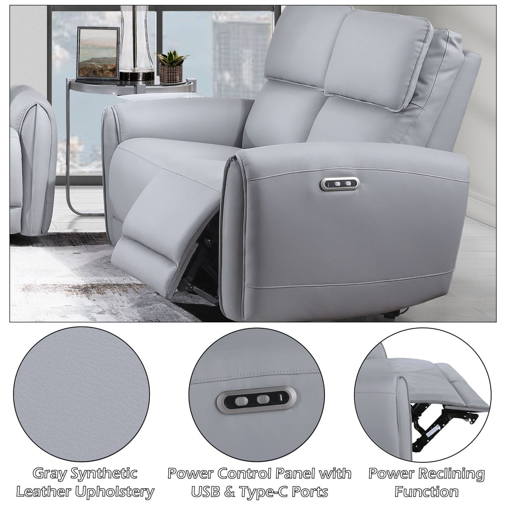 Power Motion Reclining Loveseat with USB Port - Gray