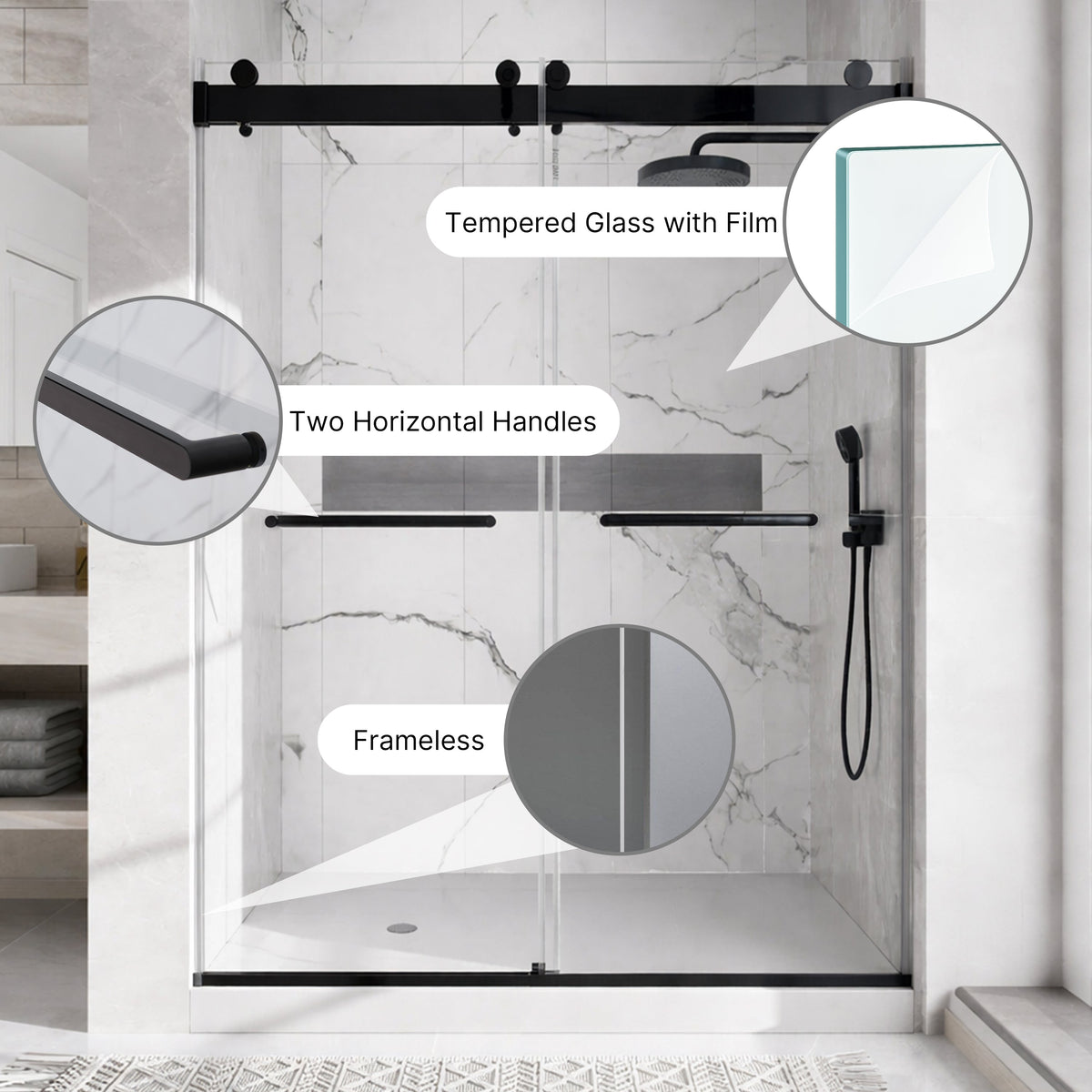 Double Sliding Shower Door with Soft Close Function - Matte