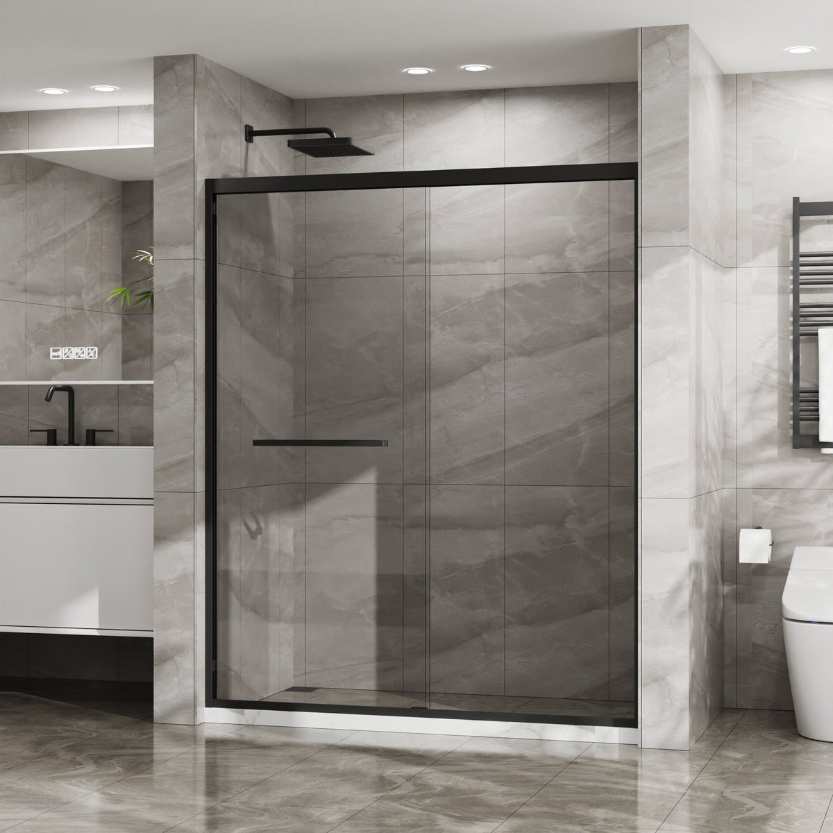 Double Sliding Glass Shower Door with Dual-Direction Opening - Clear Glass