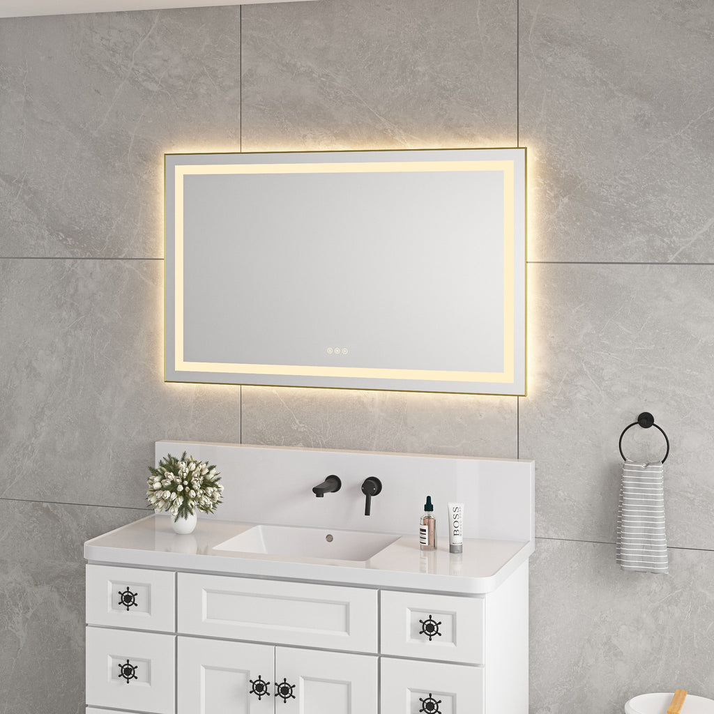 48" x 30" LED Bathroom Mirror with Front and Backlight - Aluminum