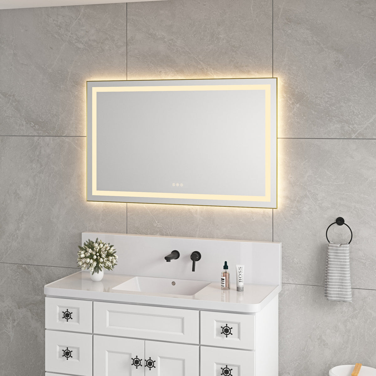 48" x 30" LED Bathroom Mirror with Front and Backlight - Aluminum