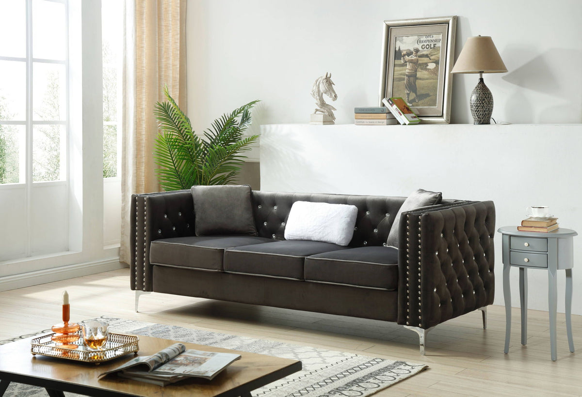 Paige Tufted Sofa with Faux Diamond Buttons - Multiple Colors