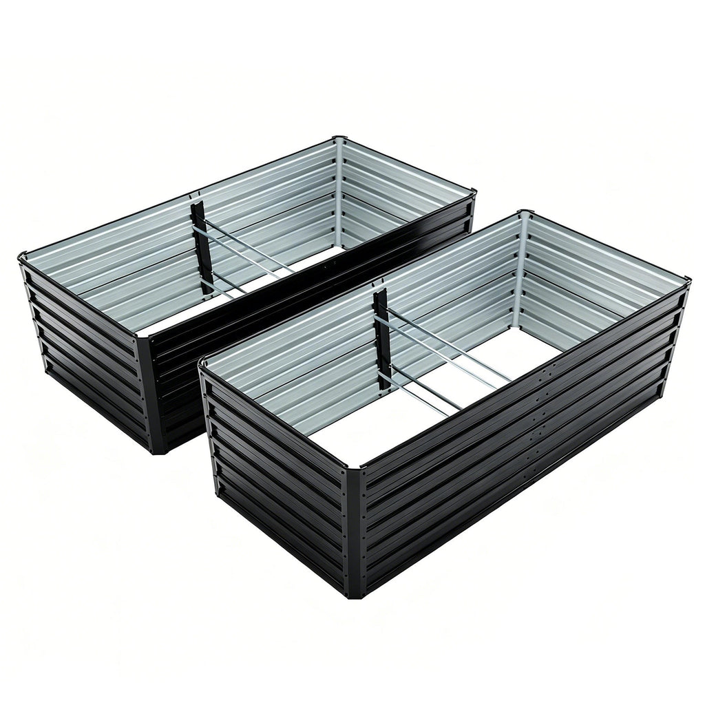 2-Pack Galvanized Metal Raised Garden Beds with Reinforced Durability - Black