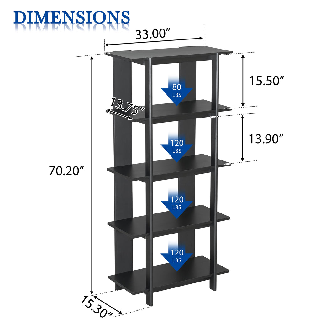 4-Tier Wooden Open Bookcase with Ebonized Finish - Acacia