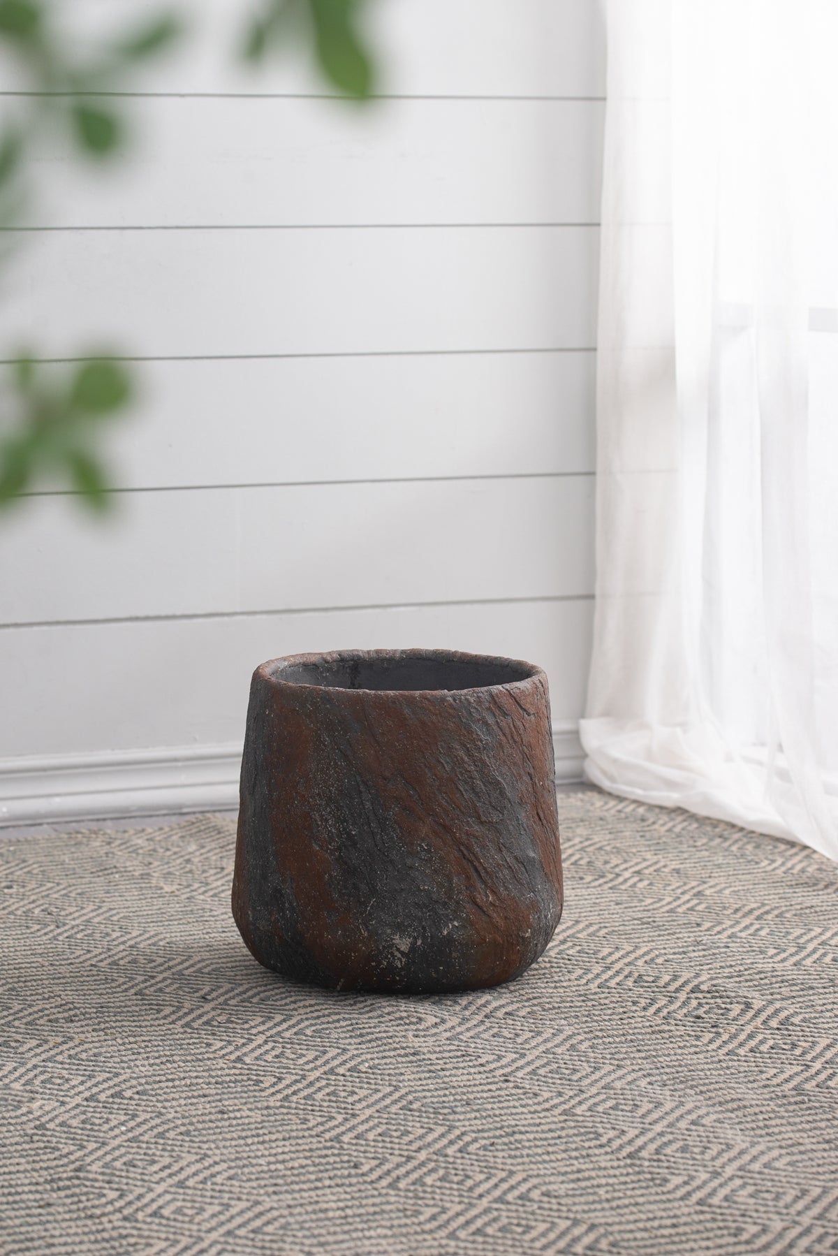 Antique Gray Cement Planter Small with Durable Construction - Garden Pot