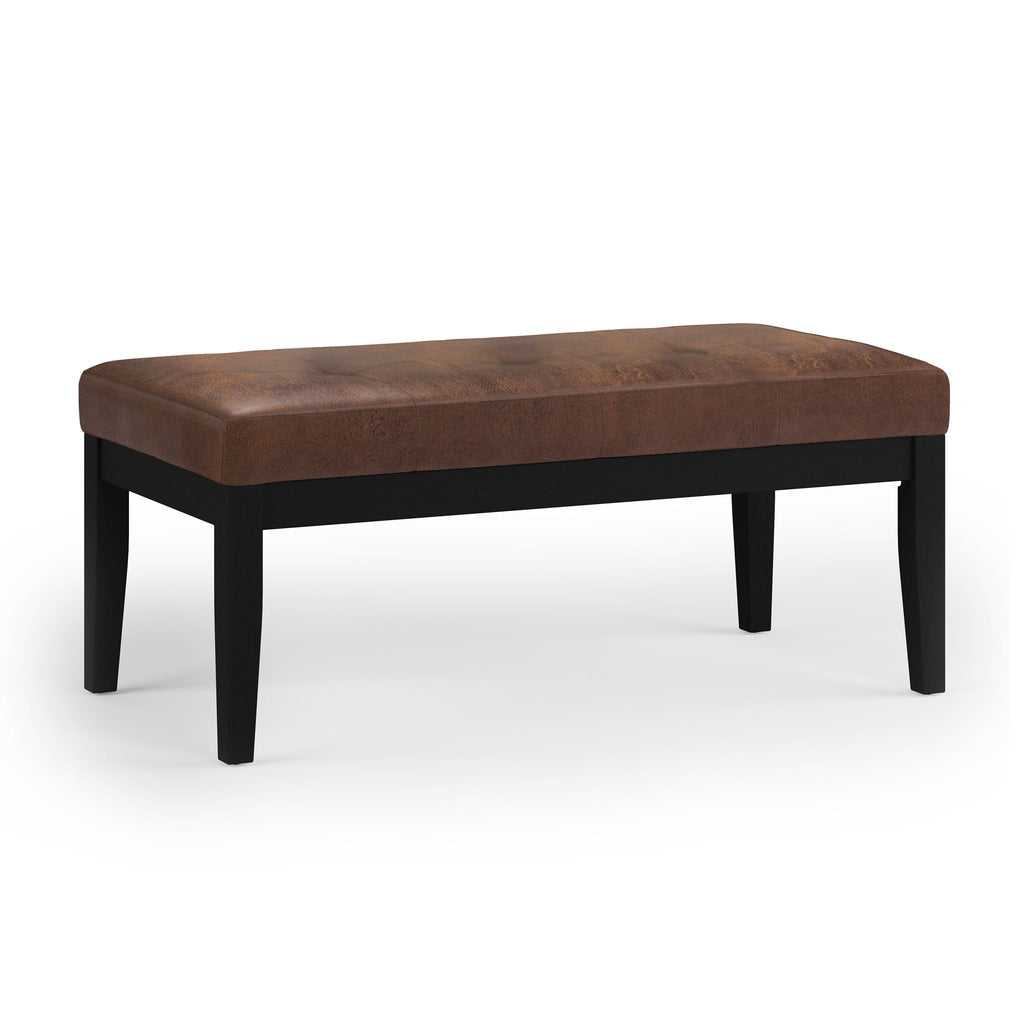 Upholstered Tufted Ottoman Bench with Solid Wood Base - Black, Brown, or Gray