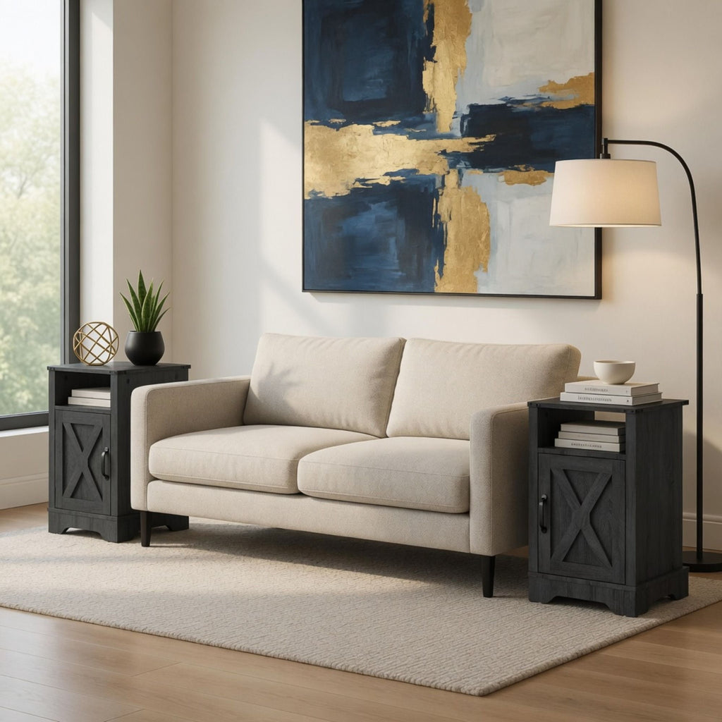Farmhouse Nightstand with Charging Station & Storage - Multiple Colors