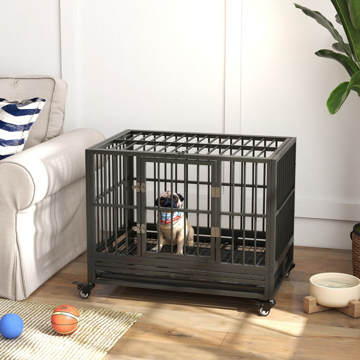 Pawhut 36" Heavy Duty Dog Crate Metal Cage Kennel