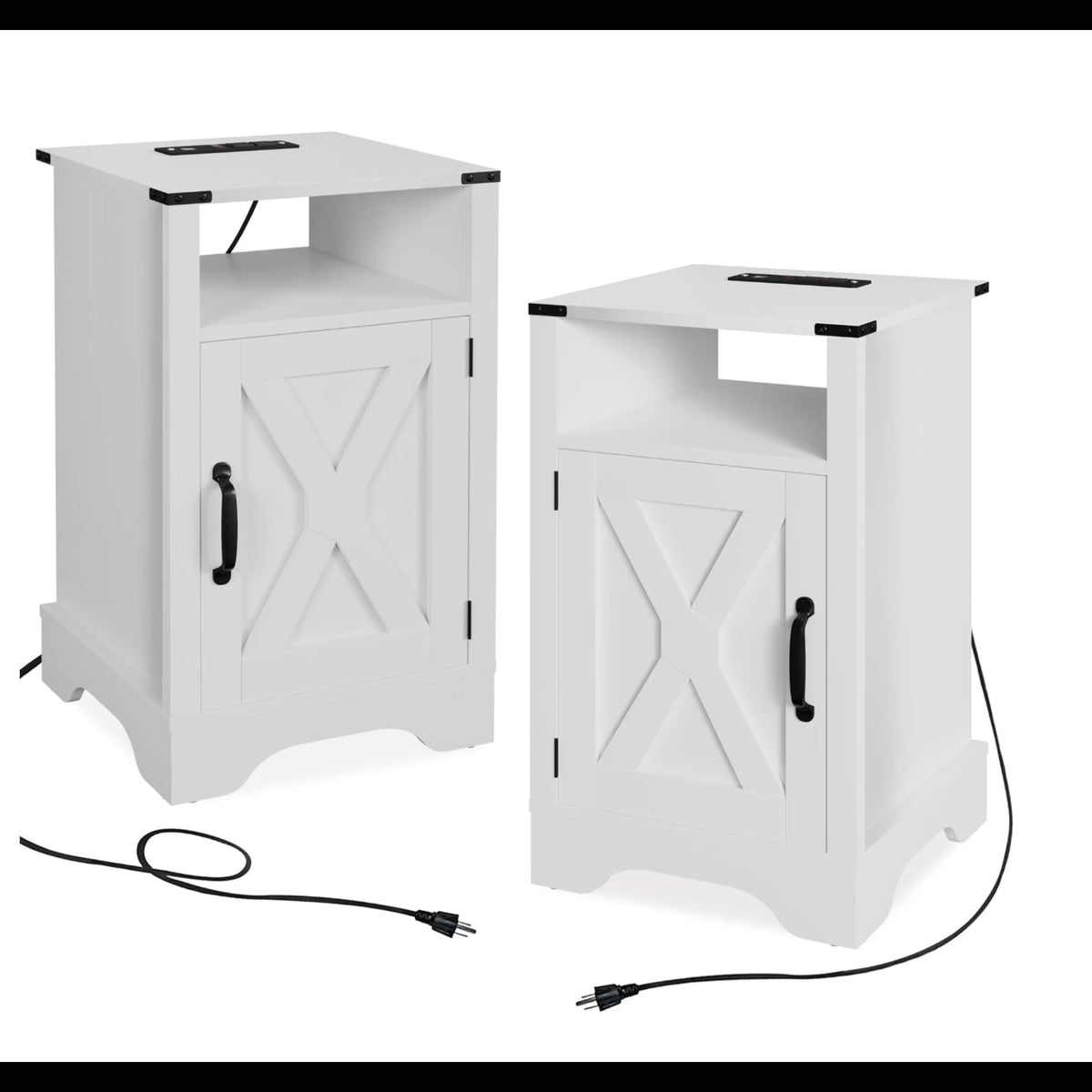 Farmhouse Nightstand with Charging Station & Storage - Multiple Colors