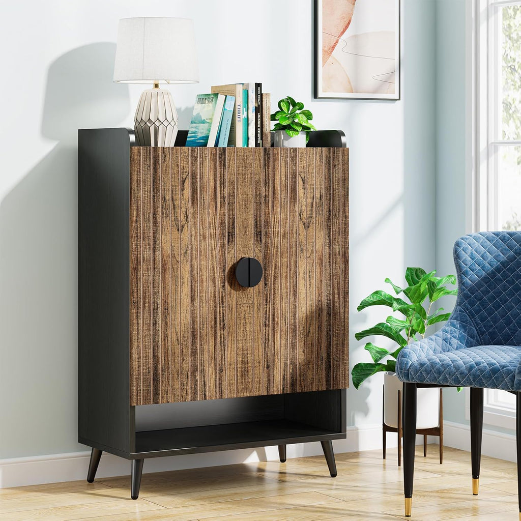 Shoe Cabinet With Doors, 7 Tier Storage Organizer with Adjustable Shelves - Dark Brown, Light Brown, or White
