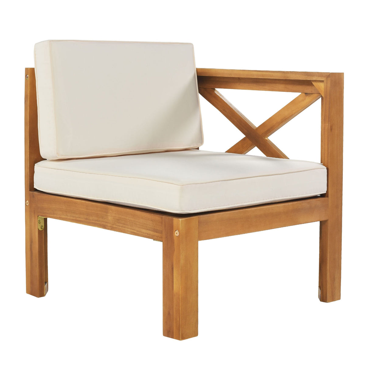 Acacia Wood Outdoor Sectional Sofa Set with Water-Resistant Cushions - Beige