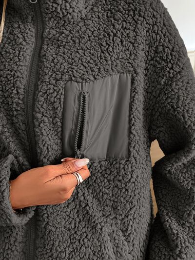 Winter Warm Zip Up Long Sleeve Jacket Fuzzy Cozy & Stylish Jacket Cold-Weather Essential Outdoor Jacket