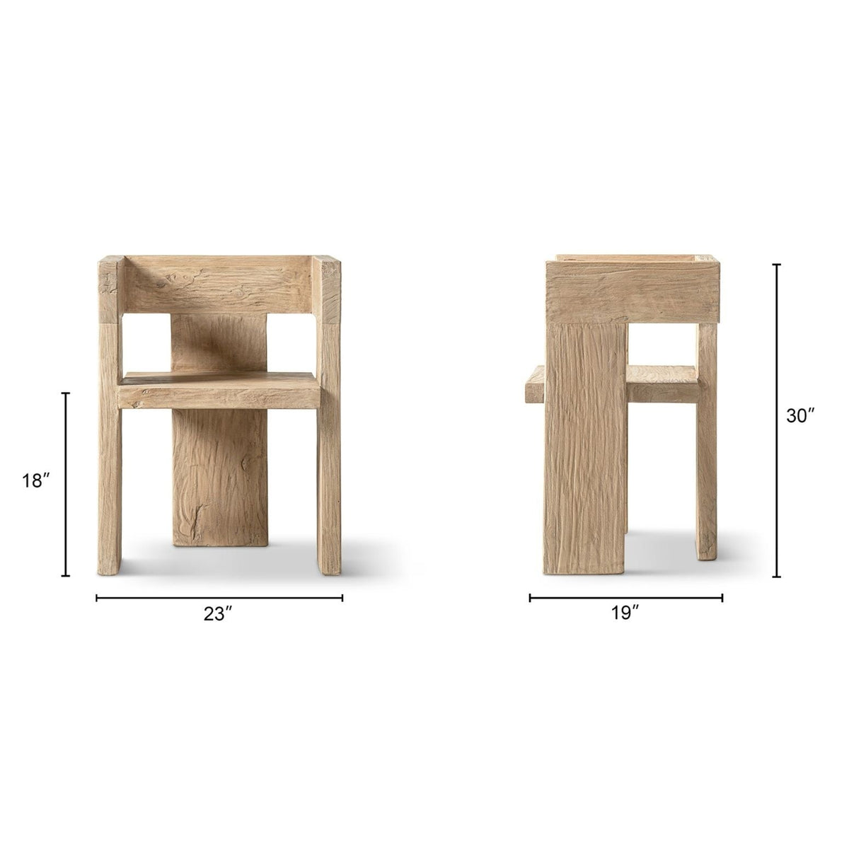 Sculptural Block Accent Chair with Reclaimed Elm Construction - Brown