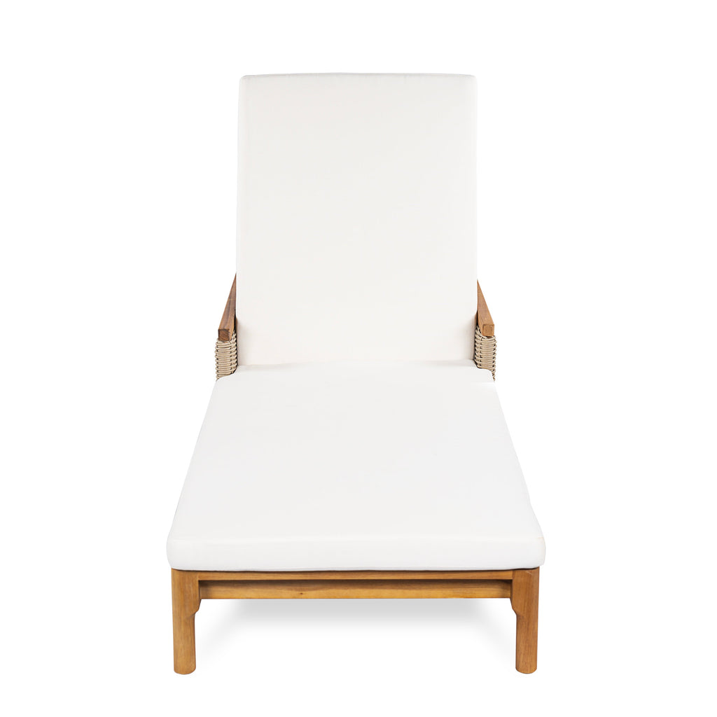 Solid Acacia Wood Sun Lounger Set of 2 with Cushions - Beige & Light Grey
