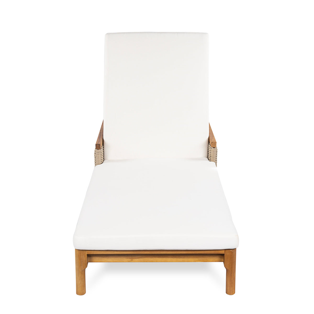 Solid Acacia Wood Sun Lounger Set of 2 with Cushions - Beige & Light Grey