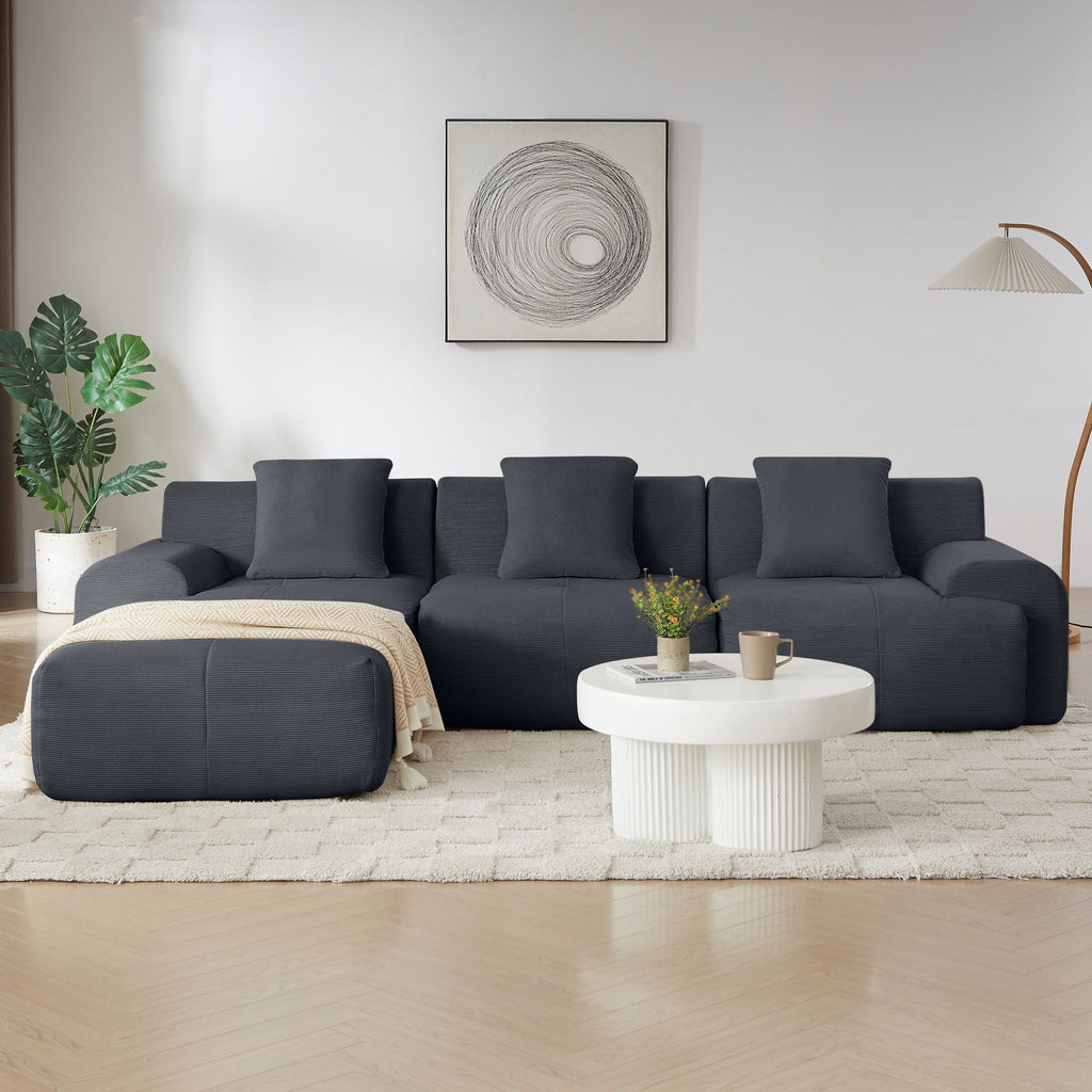 L Shaped Modular Sectional Sofa with Deep Seat and Movable Ottoman - Dark Gray or Green