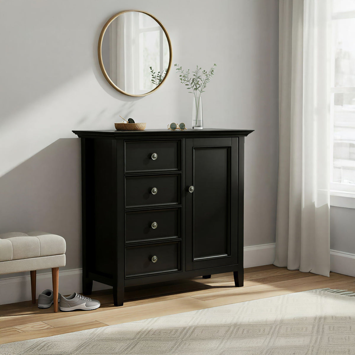 Handcrafted Medium Storage Cabinet with Adjustable Shelves - Dark Brown, Light Brown, Black, White