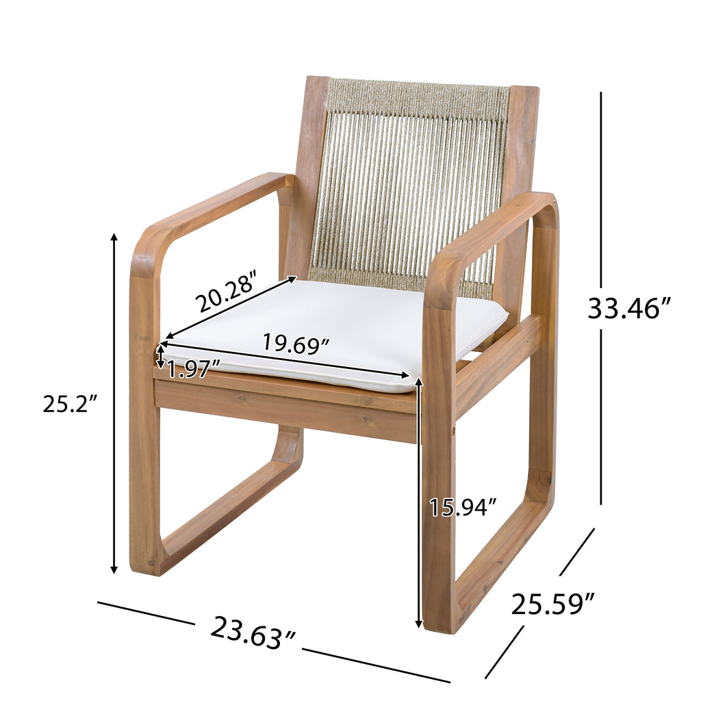 Acacia Wood Outdoor Dining Chairs Set with Rope Back and Cushions - Light Teak