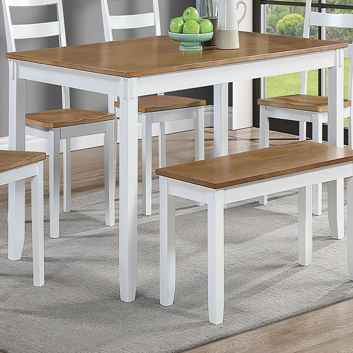 6 Piece Dining Set Table with 4 Side Chairs and Bench - Light Brown / White