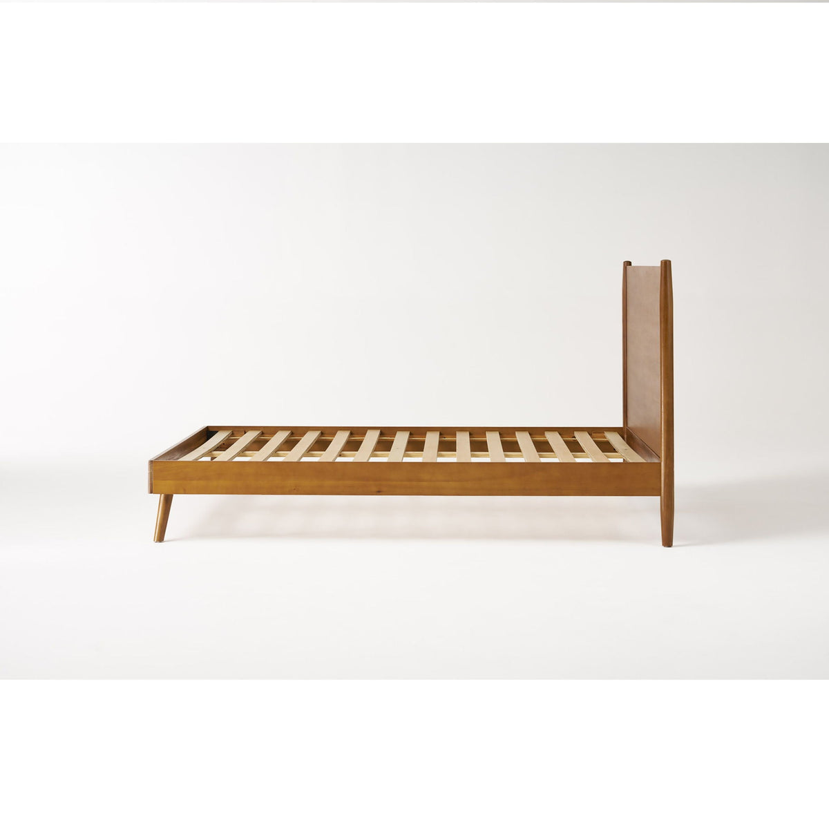 Mid-Century Wood Platform Bed with Heavy-Duty Support - Light Brown
