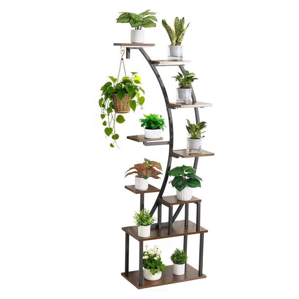 63 in Tall Indoor Plant Stand with Grow Lights - Black Iron