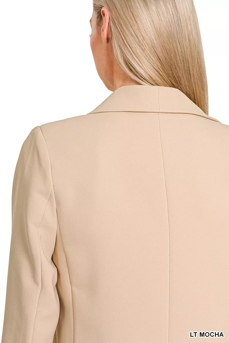 Zenana Woven Long Sleeve Blazer With Lining
