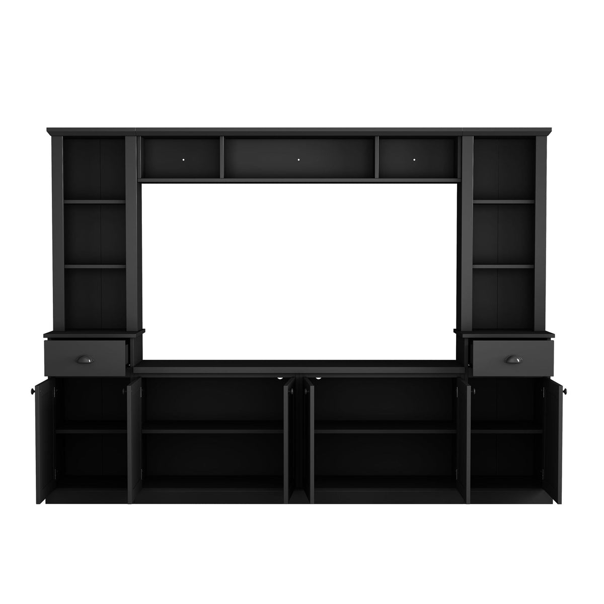 Minimalist Entertainment Wall Unit Set with Adjustable Bridge for TVs Up to 75" - White or Black