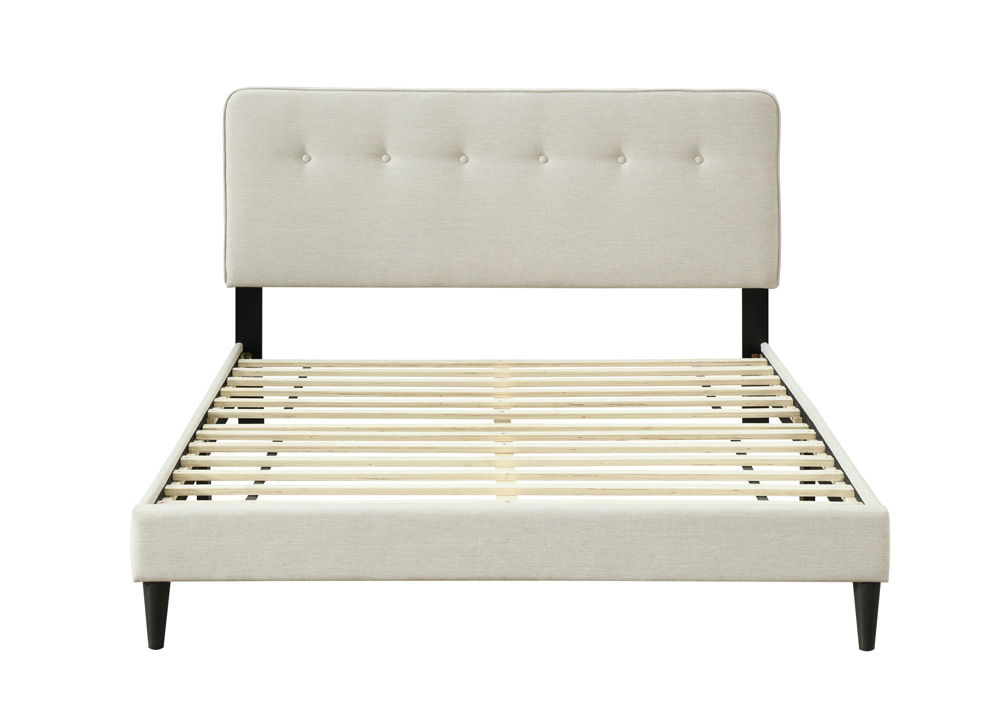 Upholstered Bed with USB Charging Port and Tufted Headboard - White
