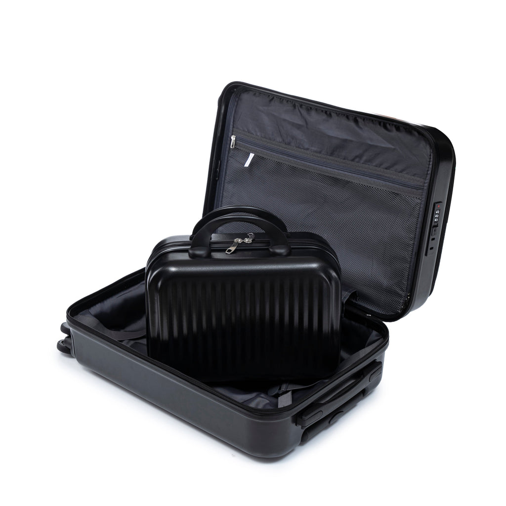 ABS Spinner Wheel Luggage Set with Cosmetic Case - Black