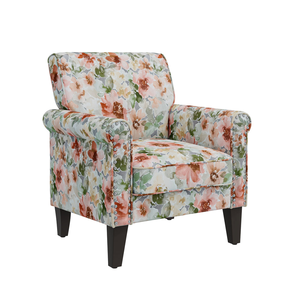 Floral Upholstery Accent Chair with Nailhead Trim - Green or Blue