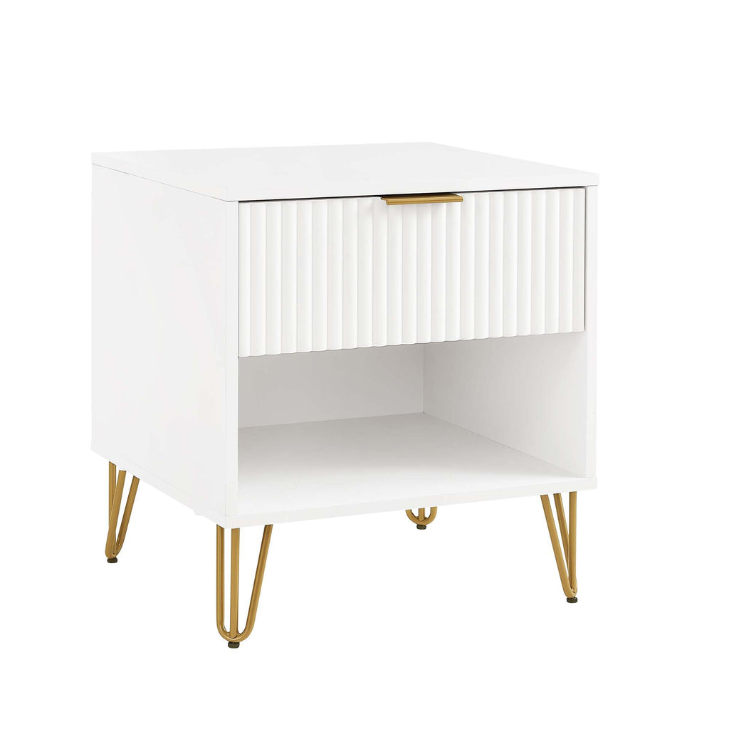 Modern Nightstand with Fluted Drawer and Metal Handles - Multiple Colors