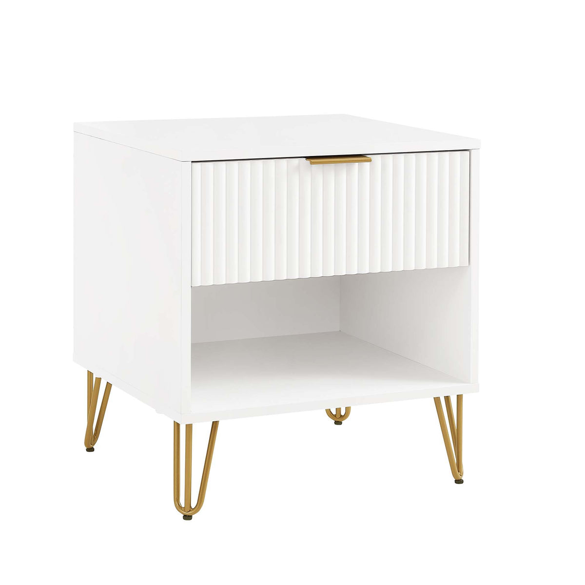 Modern Nightstand with Fluted Drawer and Metal Handles - Multiple Colors