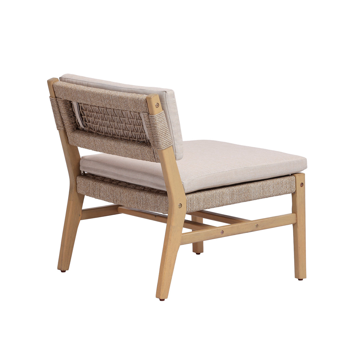 Acacia and Rope Lounge Chair with Water-Repellent Cushions - Beige