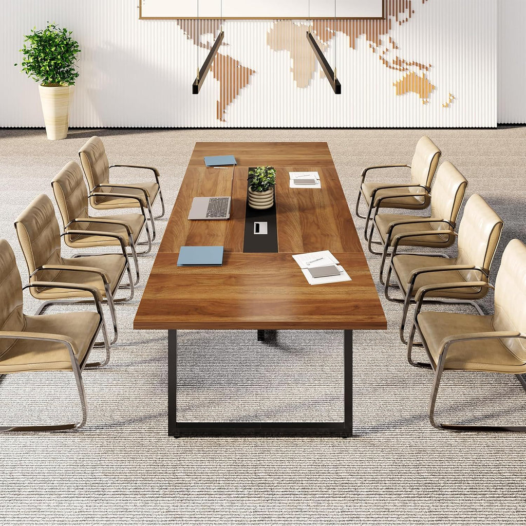 Conference Table for 8–10 People with Cable Management - Brown / Black
