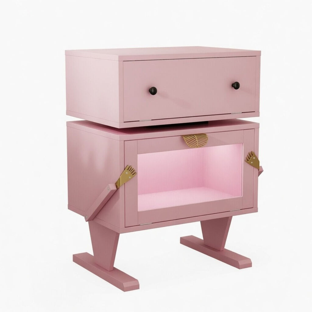 Robot LED Nightstand with 360° Rotating Drawer - White, Pink, or Green