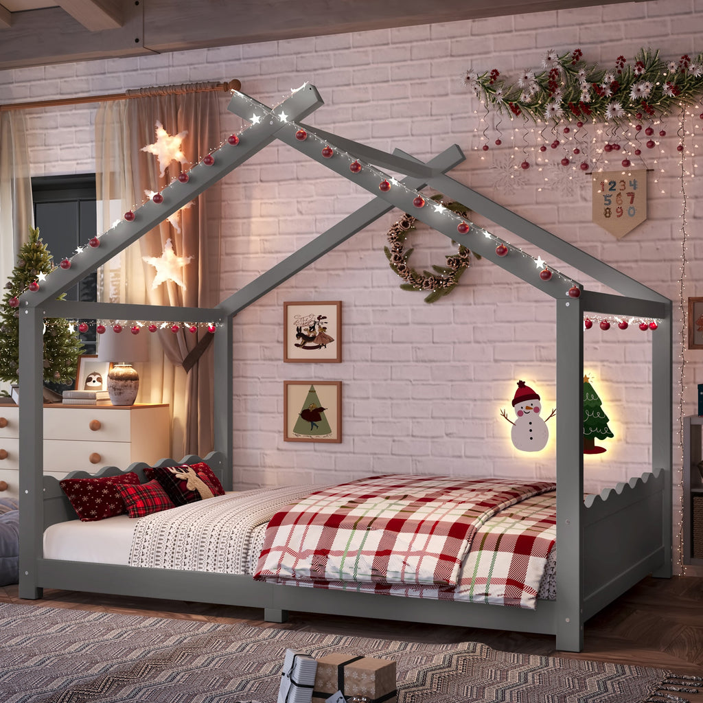 Full House Floor Bed with Support Slats - Gray