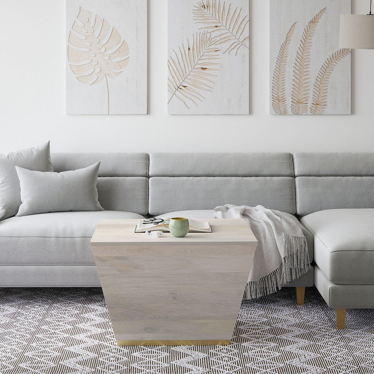 Handcrafted Square Coffee Table with Brass Trim - Multiple Finishes