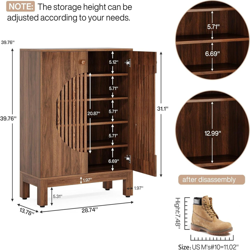 5 Tier Shoe Cabinet with Louvered Doors - Brown